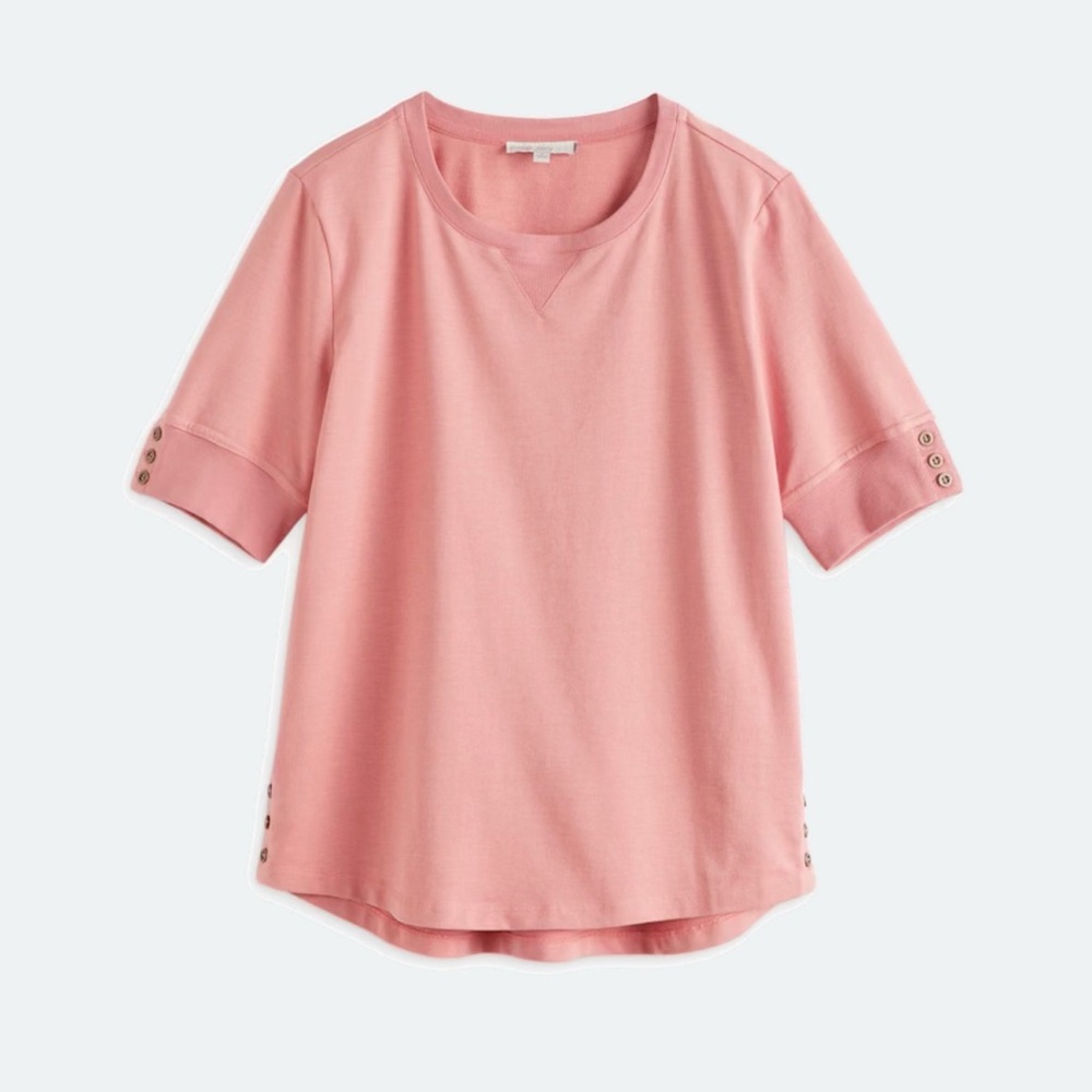 Relaxed Short-Sleeve Tee in Blush Pink with Button Cuff Detail